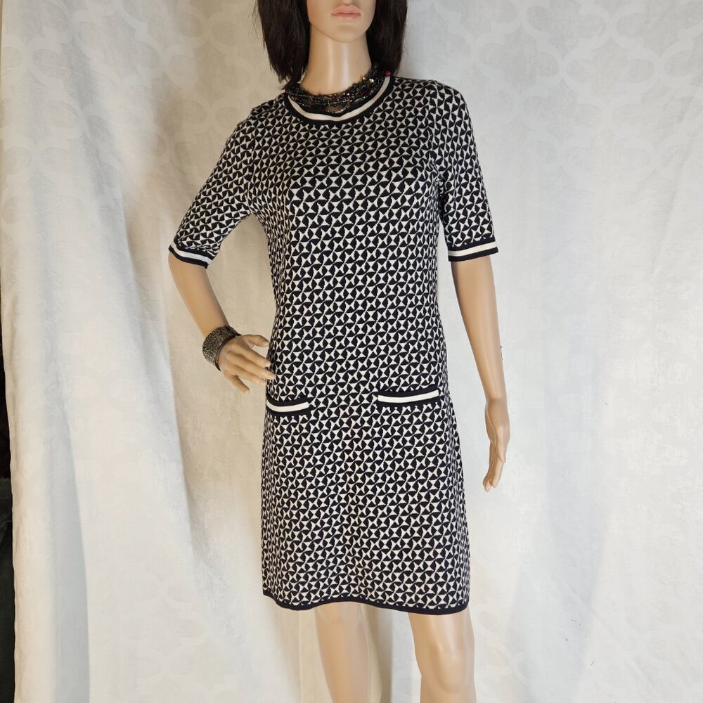 Chic Blue Navy and White Geometric Pattern Dress by Boden